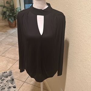 Lanston Womens S Long Sleeve Keyhole Blouse Solid Black Classy Basic Office Chic